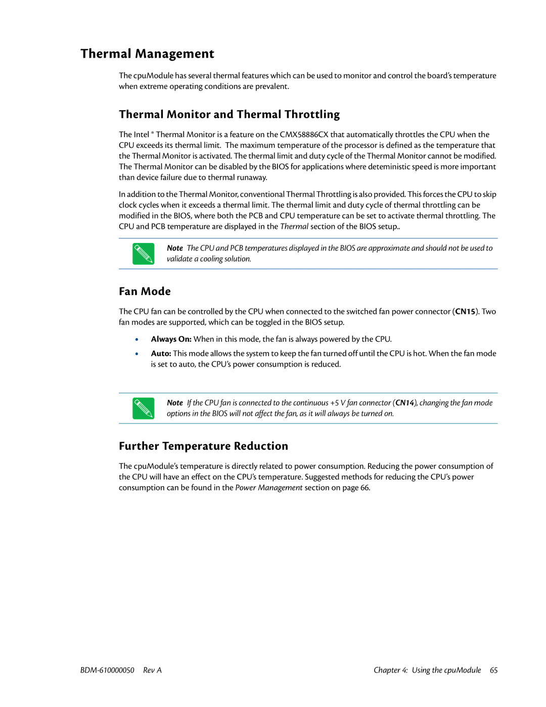 IBM CMX58886CX user manual Thermal Management, Fan Mode, Further Temperature Reduction 