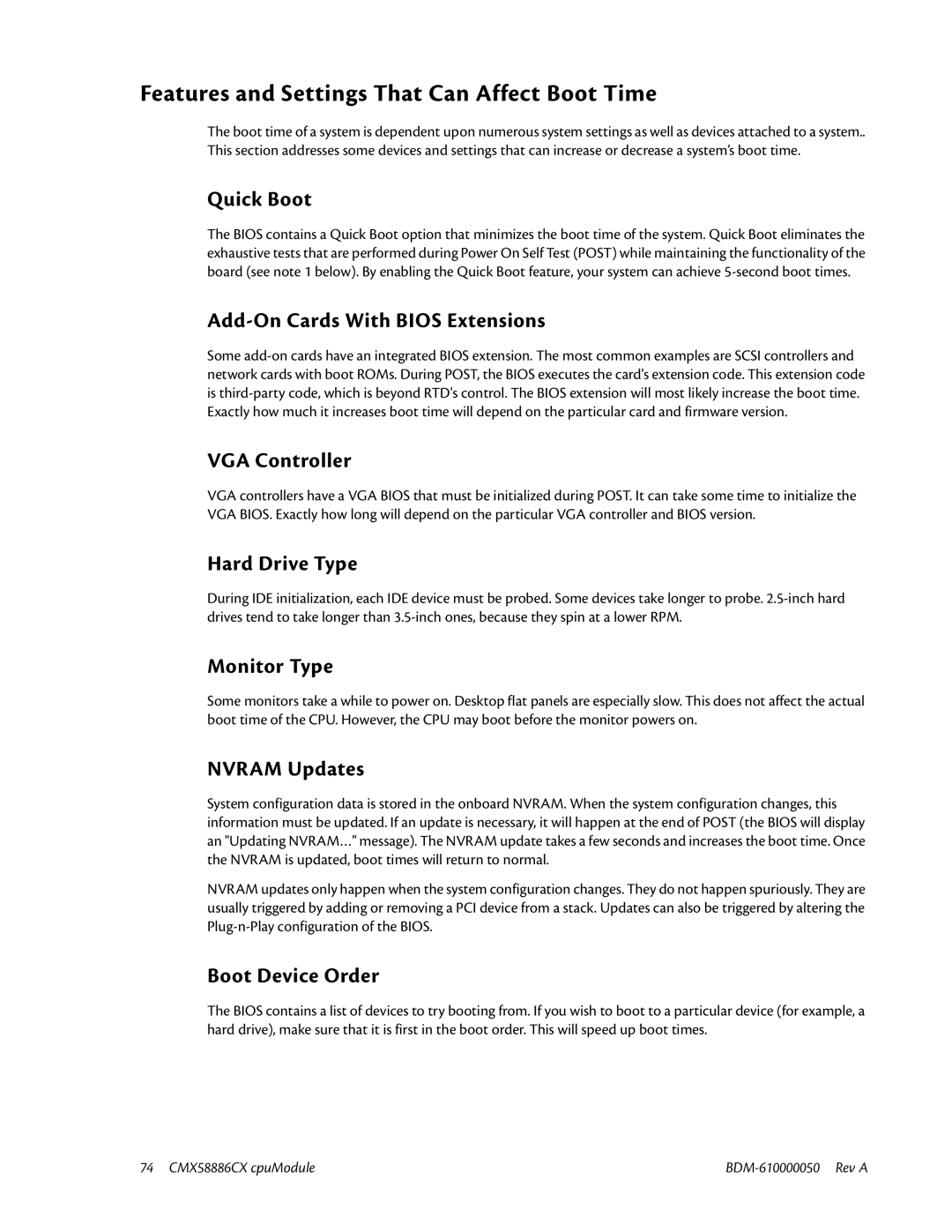 IBM CMX58886CX user manual Features and Settings That Can Affect Boot Time 