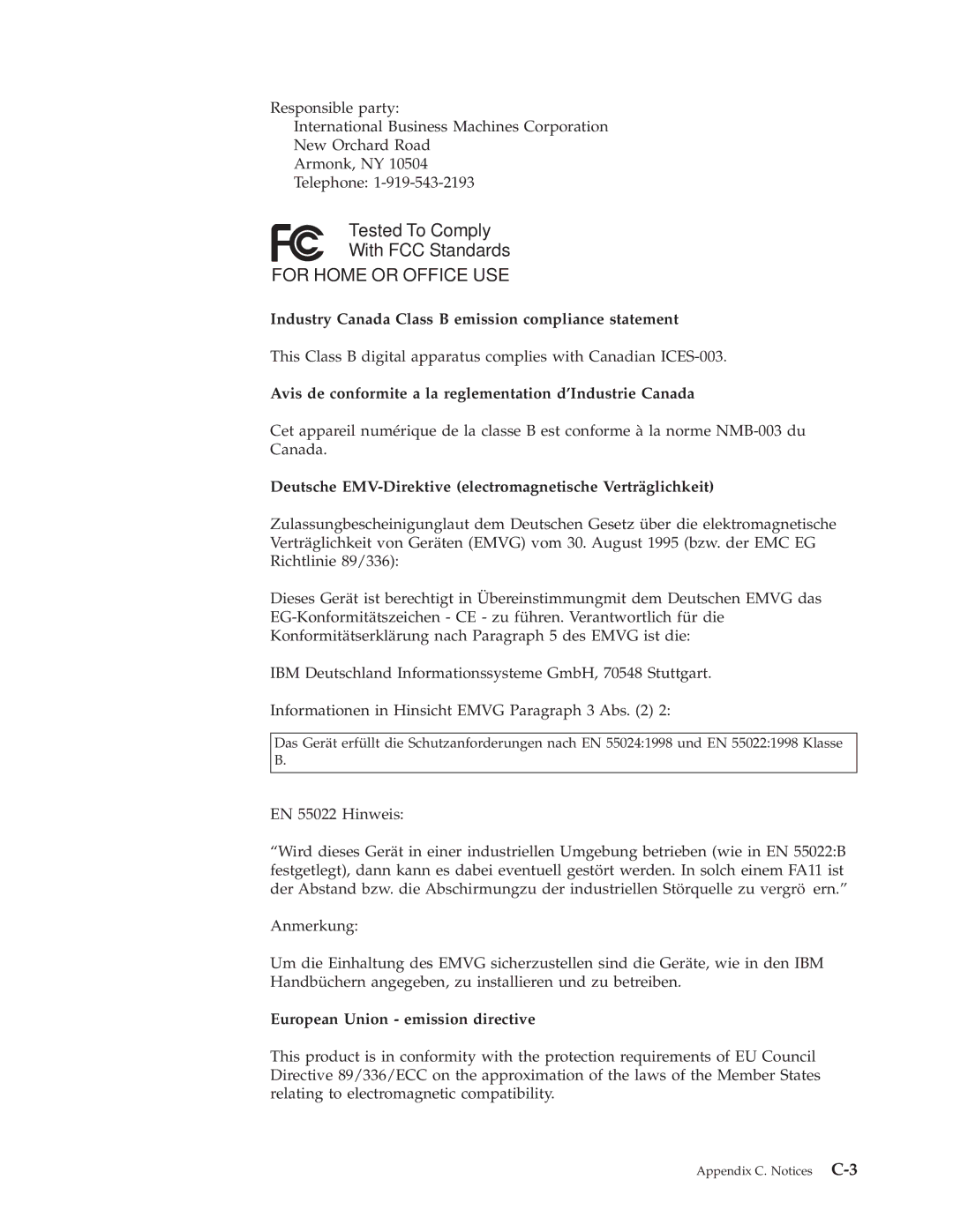 IBM Computer Drive manual Industry Canada Class B emission compliance statement, European Union emission directive 