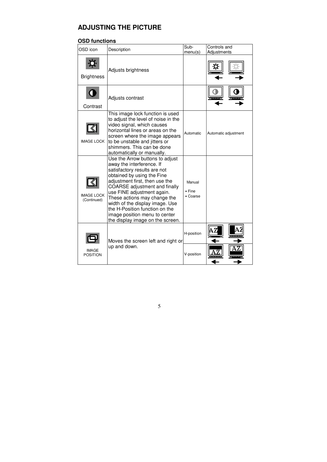 IBM Computer Monitor manual Adjusting the Picture, OSD functions 