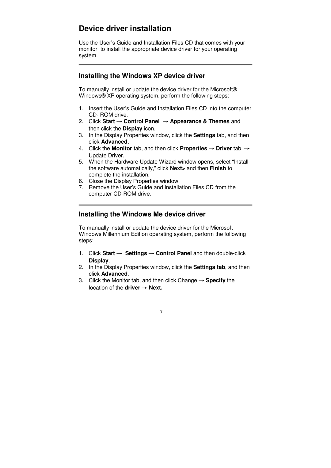 IBM Computer Monitor manual Installing the Windows XP device driver, Installing the Windows Me device driver 