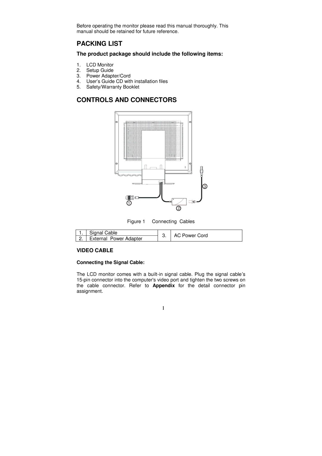 IBM Computer Monitor manual Packing List, Controls and Connectors, Product package should include the following items 