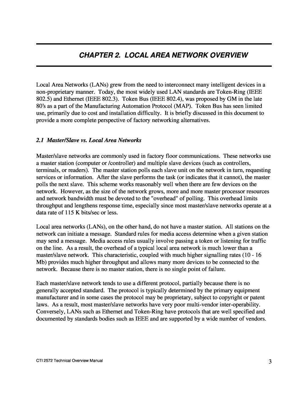 IBM CTI 2572 manual Local Area Network Overview, Master/Slave vs. Local Area Networks 
