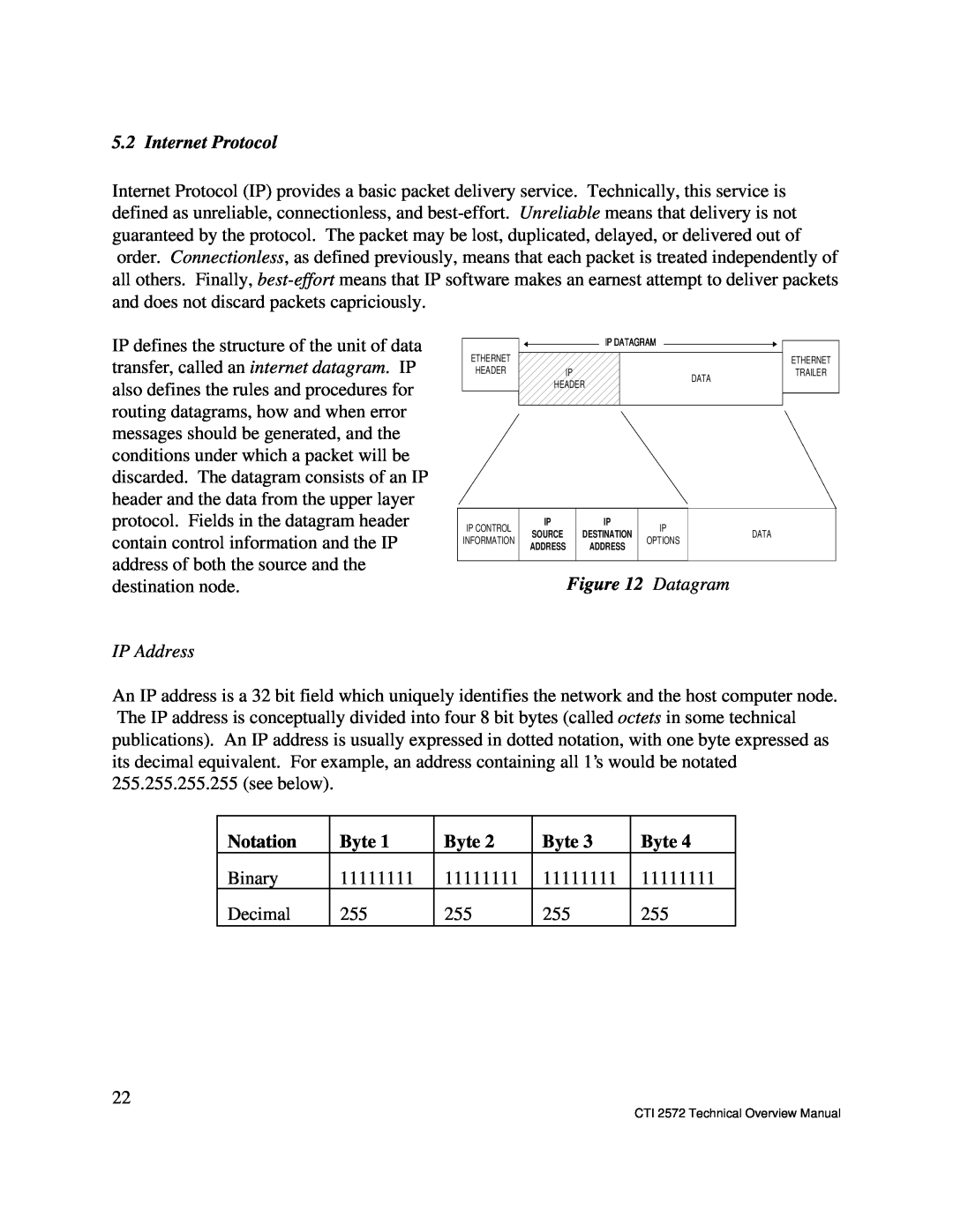IBM CTI 2572 manual Internet Protocol, Datagram, Notation, Byte 