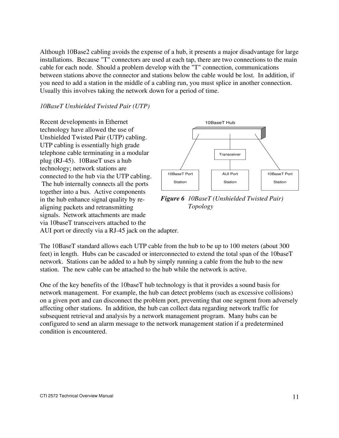 IBM CTI 2572 manual 10BaseT Unshielded Twisted Pair UTP, 10BaseT Unshielded Twisted Pair Topology 