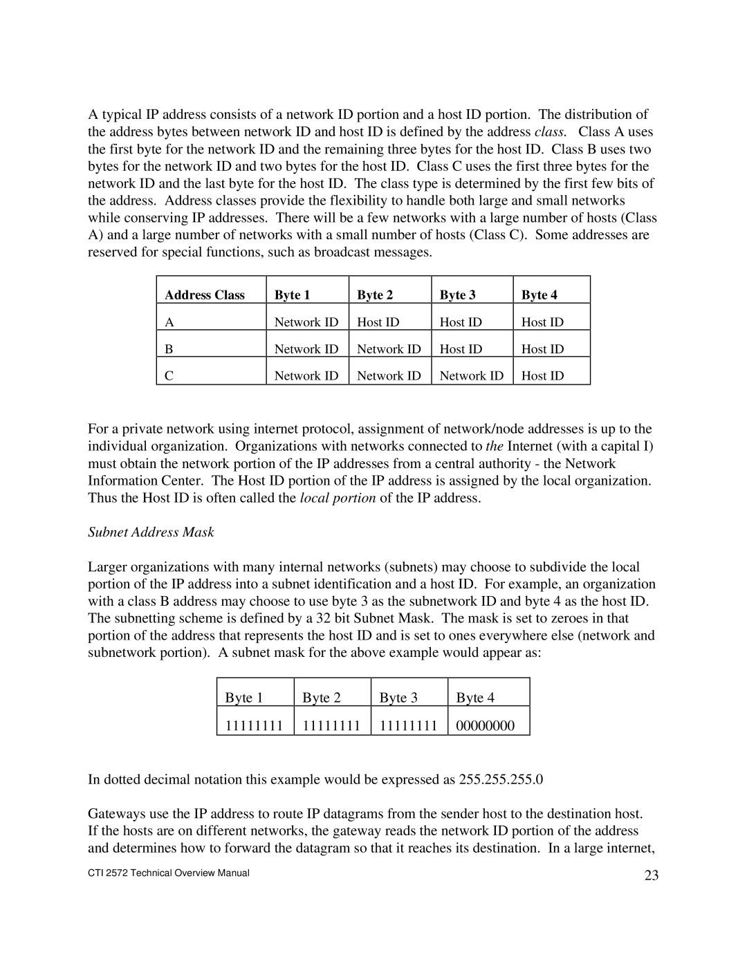 IBM CTI 2572 manual Subnet Address Mask 