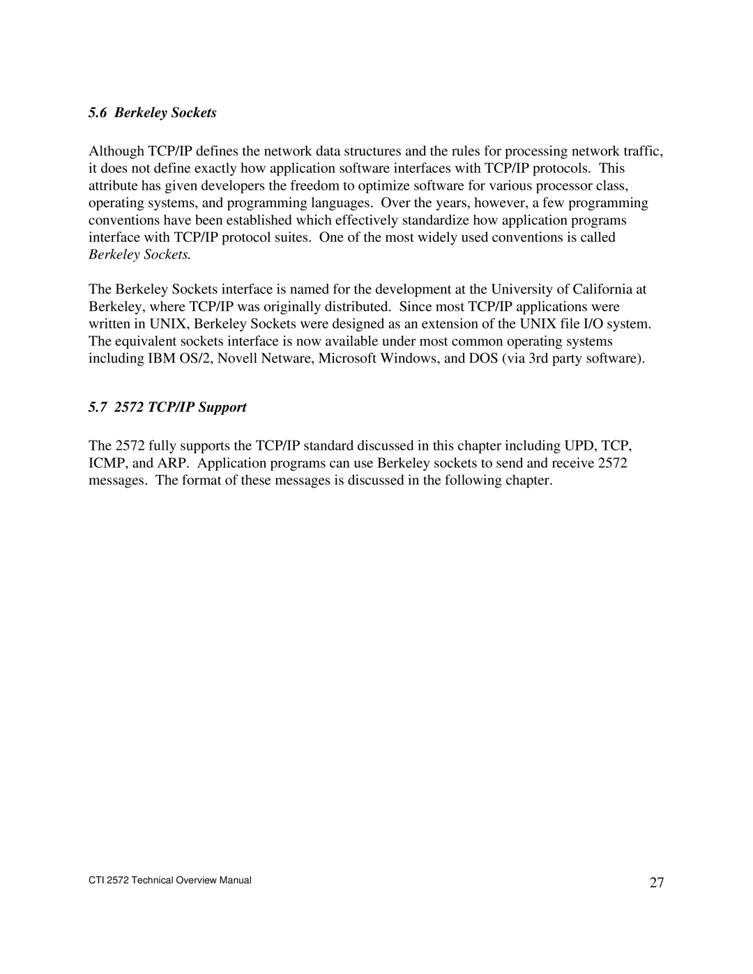 IBM CTI 2572 manual Berkeley Sockets, 2572 TCP/IP Support 