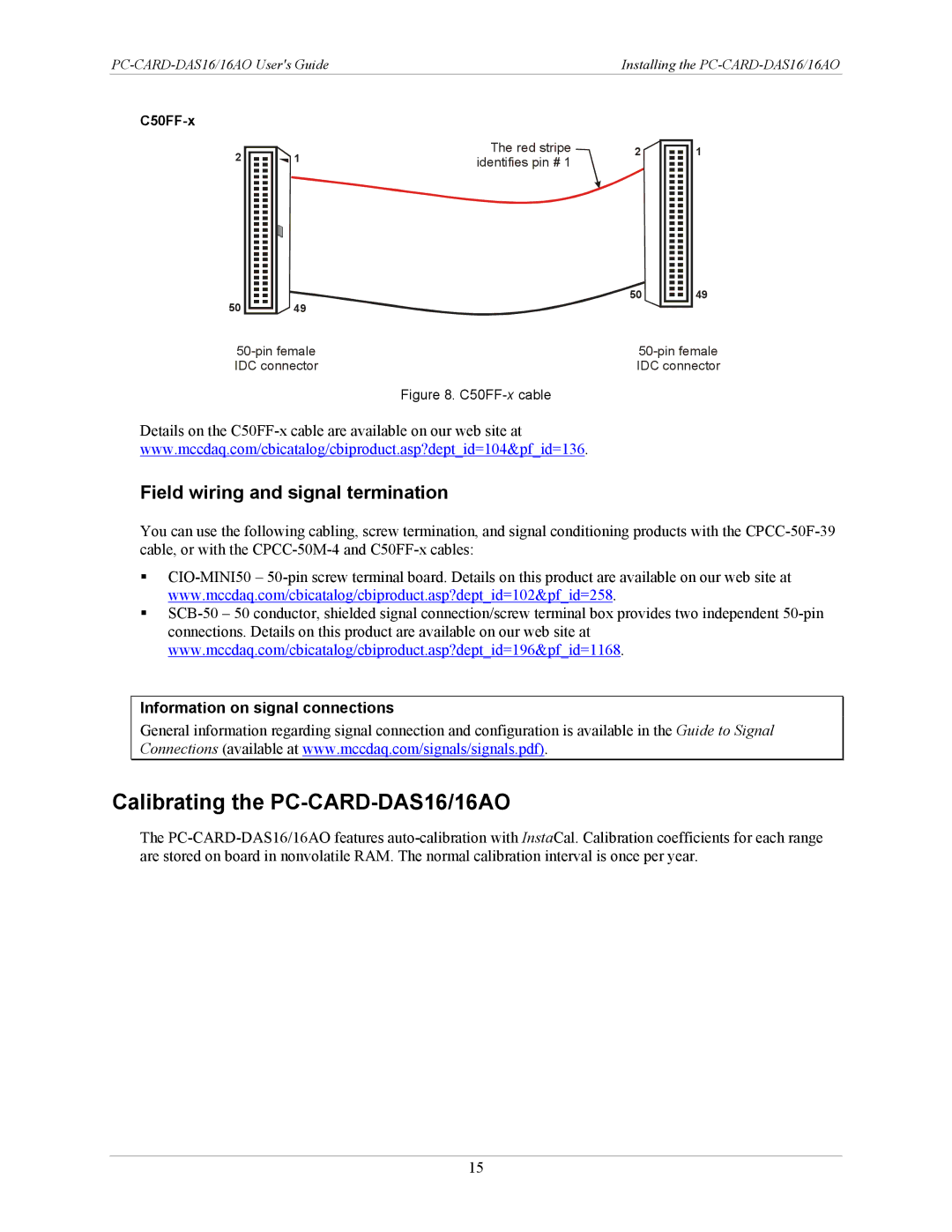 IBM DAS16AO manual Calibrating the PC-CARD-DAS16/16AO, Field wiring and signal termination 