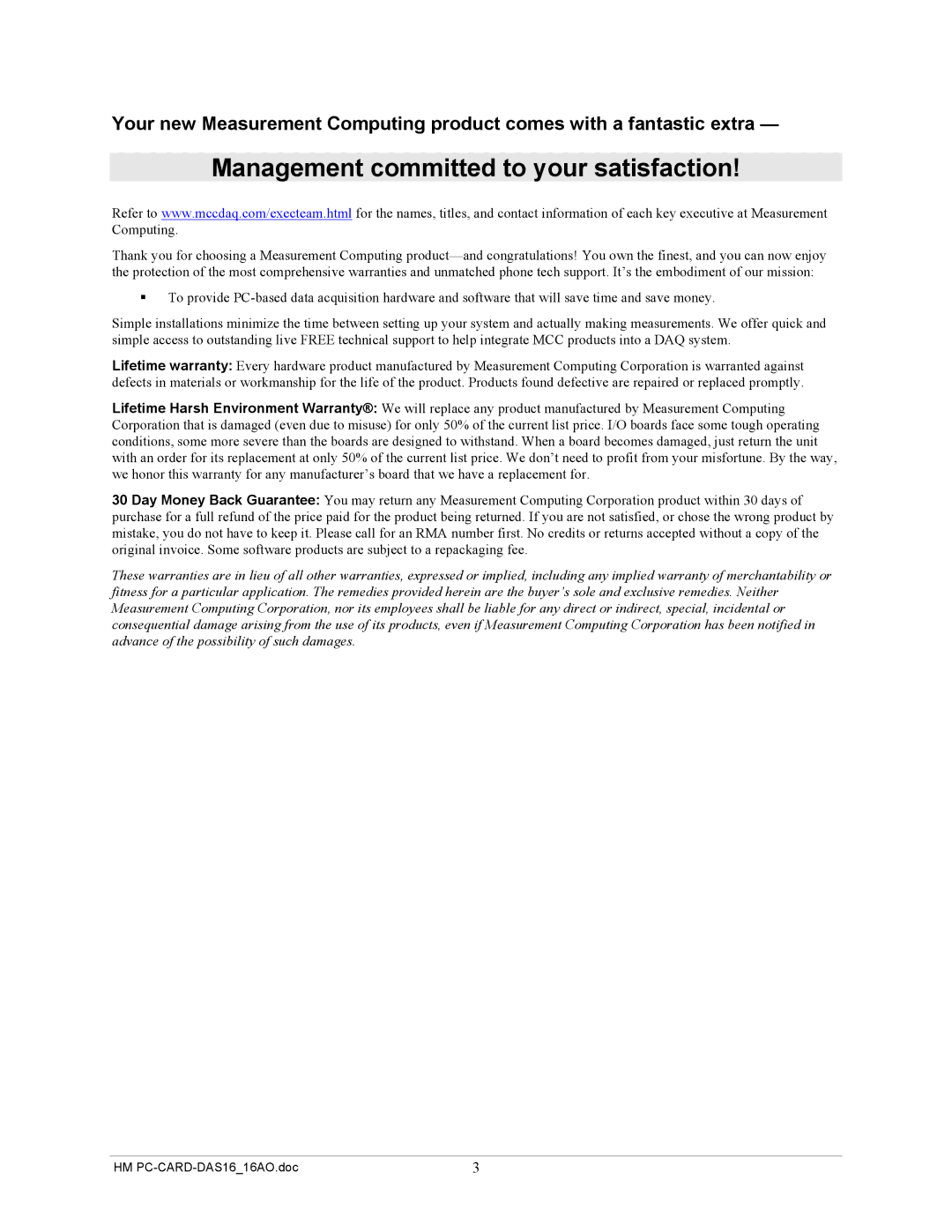 IBM DAS16AO manual Management committed to your satisfaction 