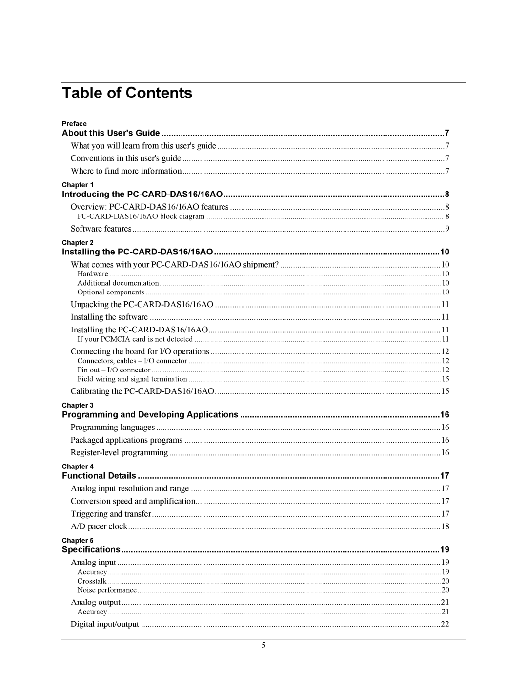 IBM DAS16AO manual Table of Contents 