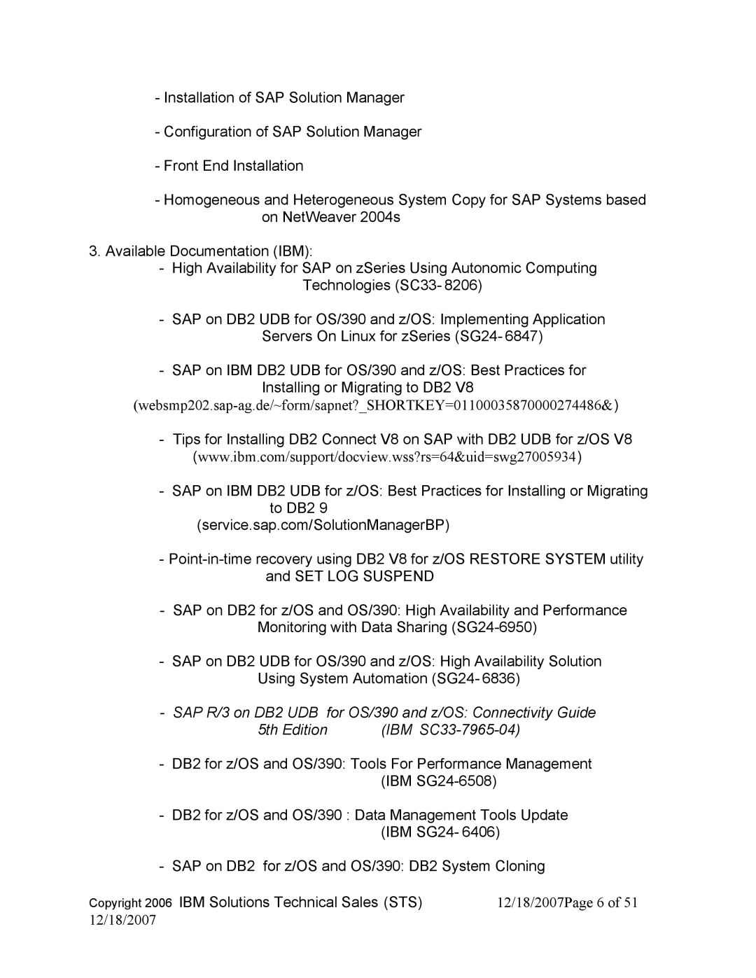 IBM DB2 9, DB2 V8 manual 12/18/2007Page 6 