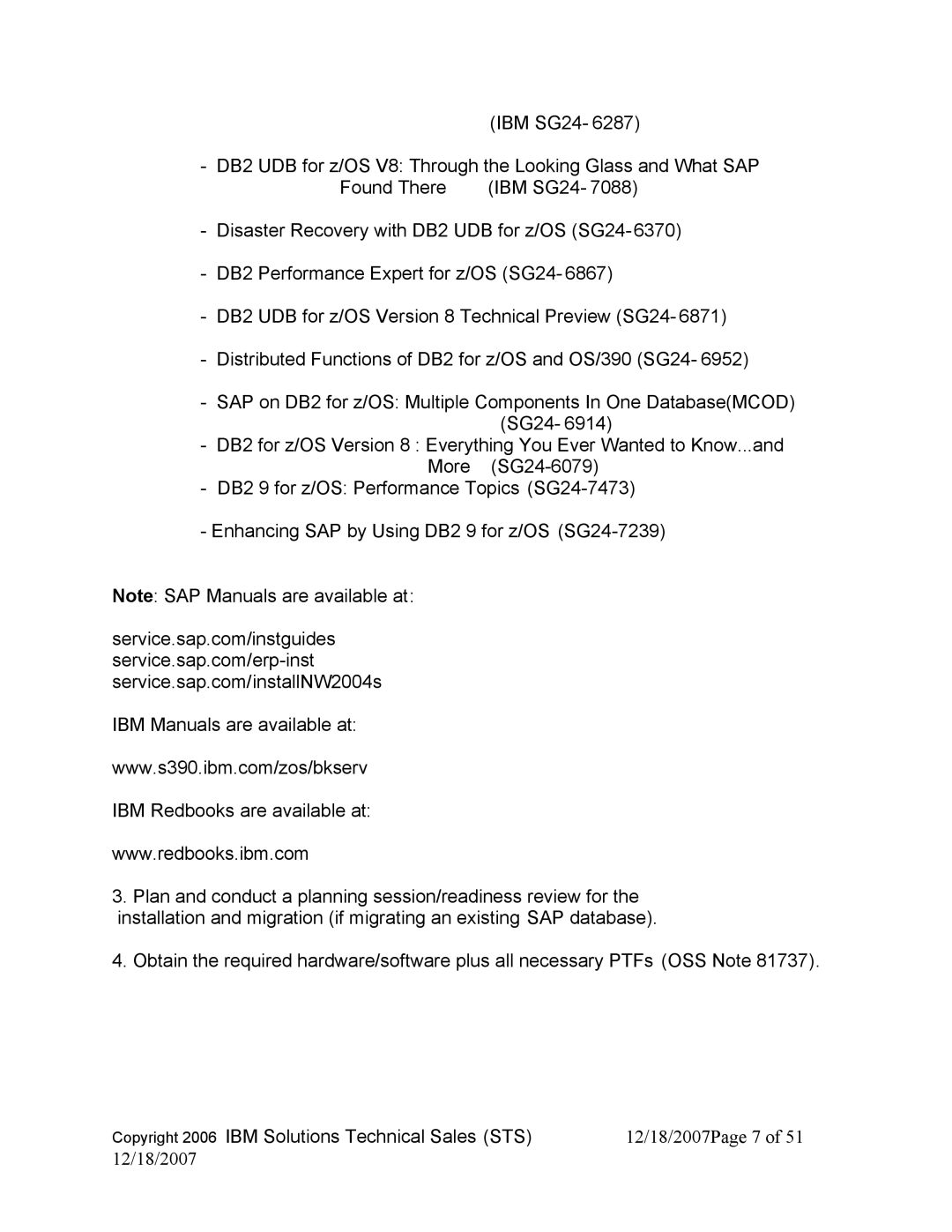 IBM DB2 V8, DB2 9 manual 12/18/2007Page 7 