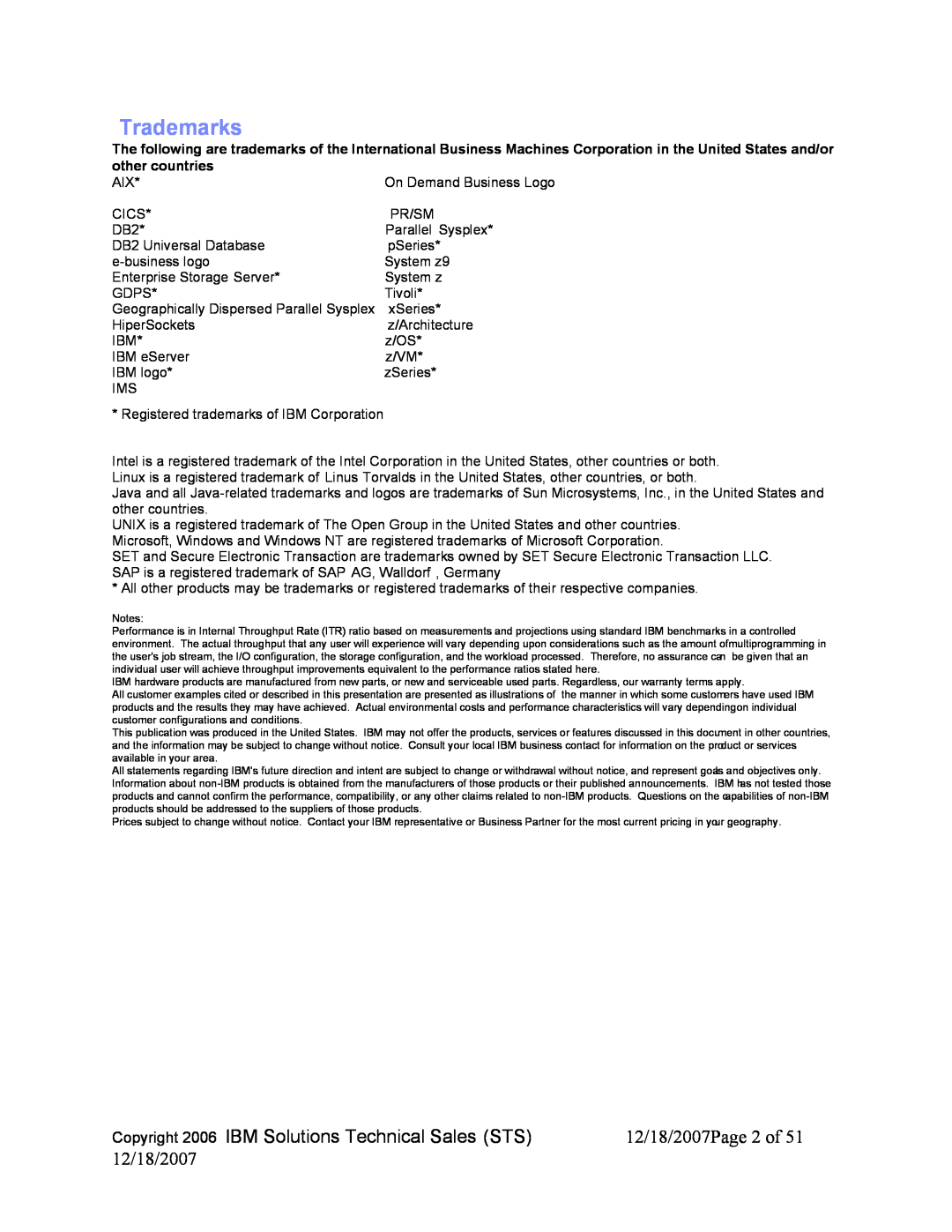 IBM DB2 9, DB2 V8 manual Trademarks, 12/18/2007Page 2 of 