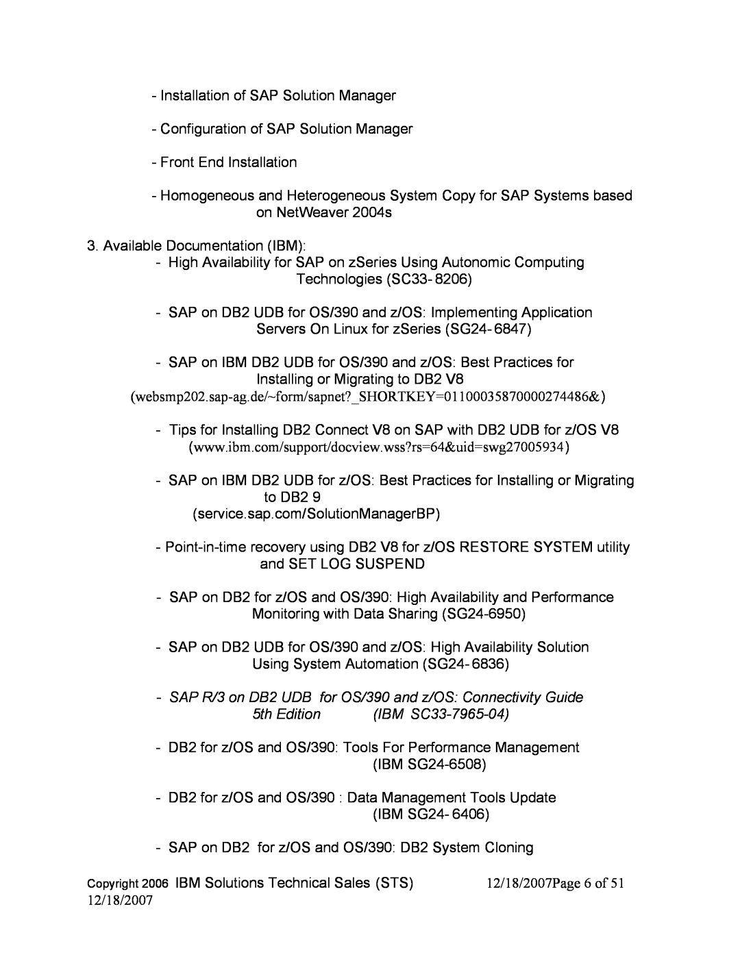 IBM DB2 9, DB2 V8 manual Installation of SAP Solution Manager 