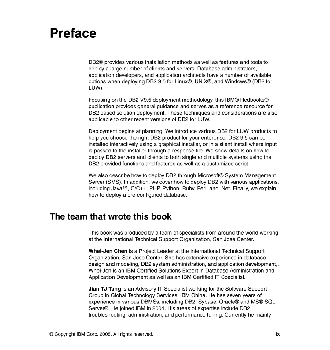 IBM DB2 manual Preface, Team that wrote this book 