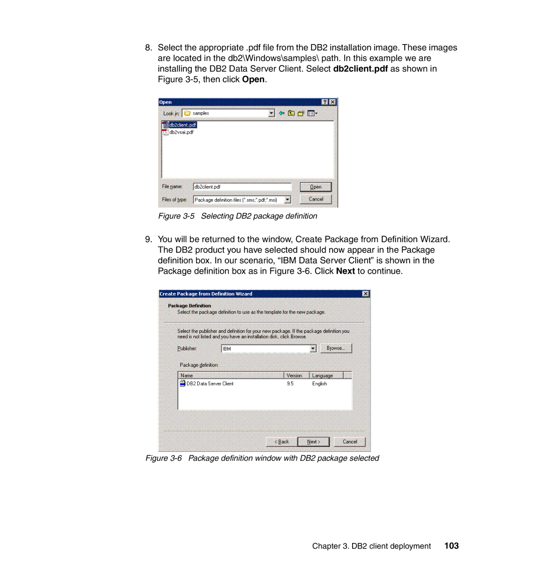 IBM manual Selecting DB2 package definition 