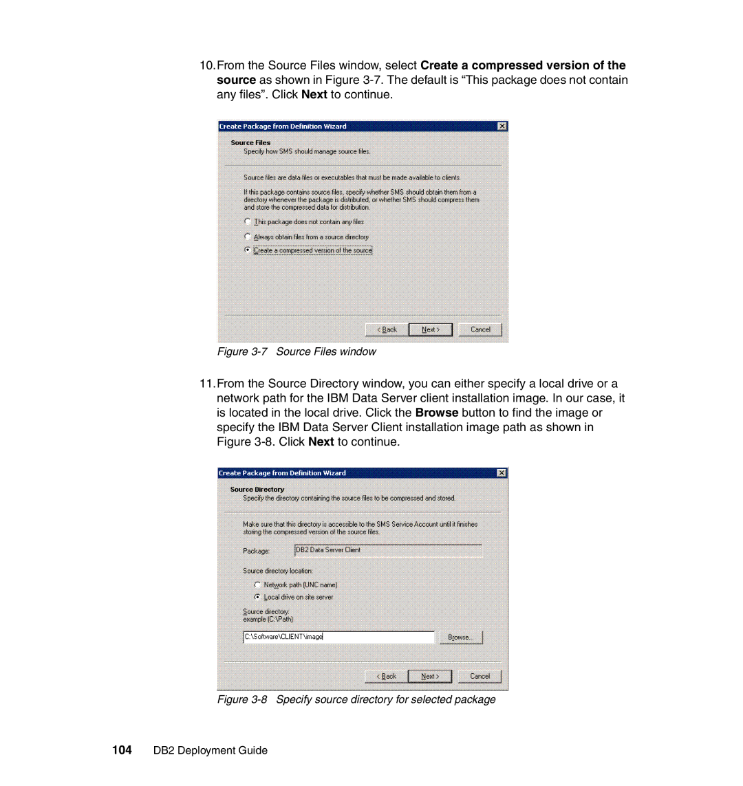 IBM DB2 manual Source Files window, Specify source directory for selected package 