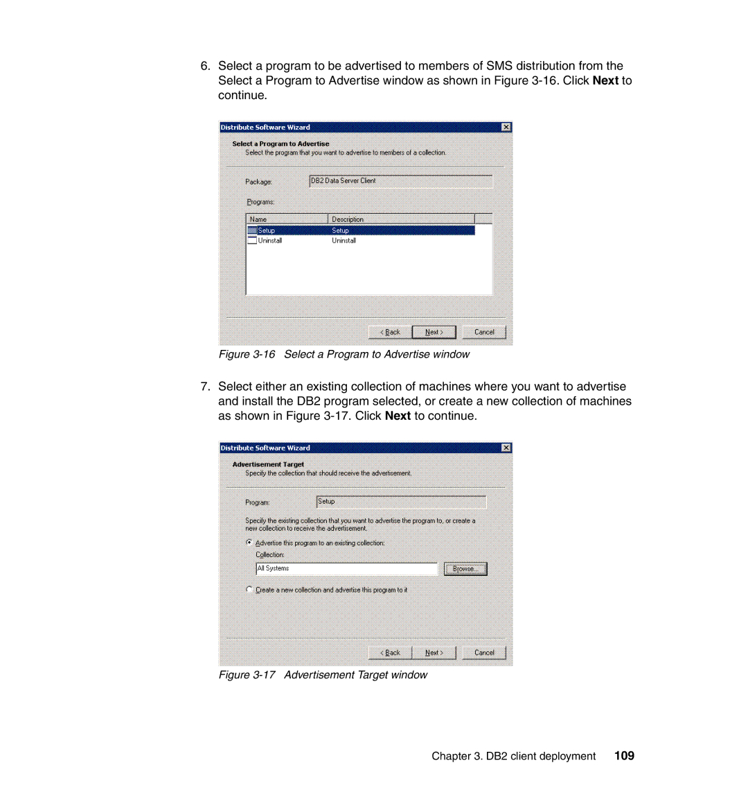 IBM DB2 manual Select a Program to Advertise window 