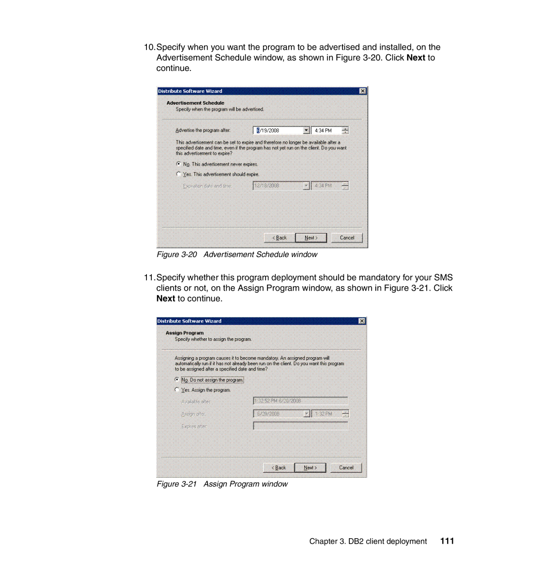 IBM DB2 manual Advertisement Schedule window 