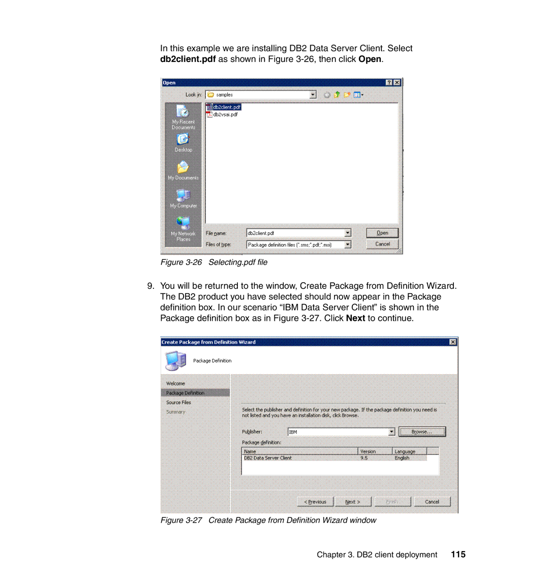 IBM DB2 manual Create Package from Definition Wizard window 