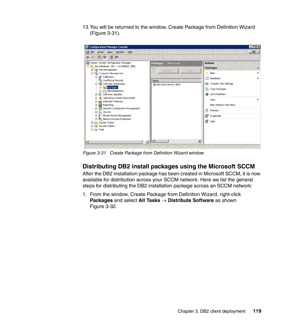 IBM manual Distributing DB2 install packages using the Microsoft Sccm, Create Package from Definition Wizard window 