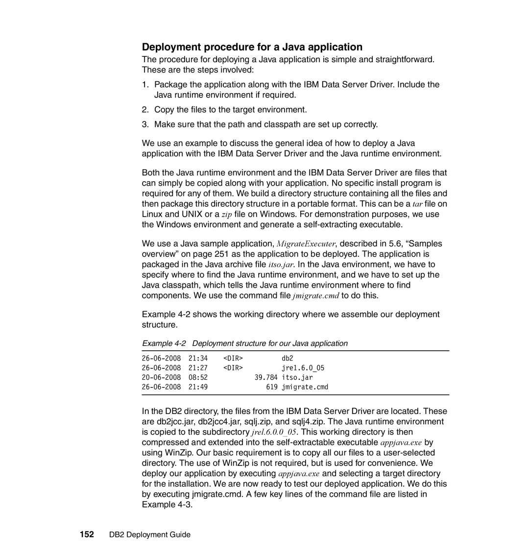 IBM DB2 manual Deployment procedure for a Java application, Example 4-2 Deployment structure for our Java application 