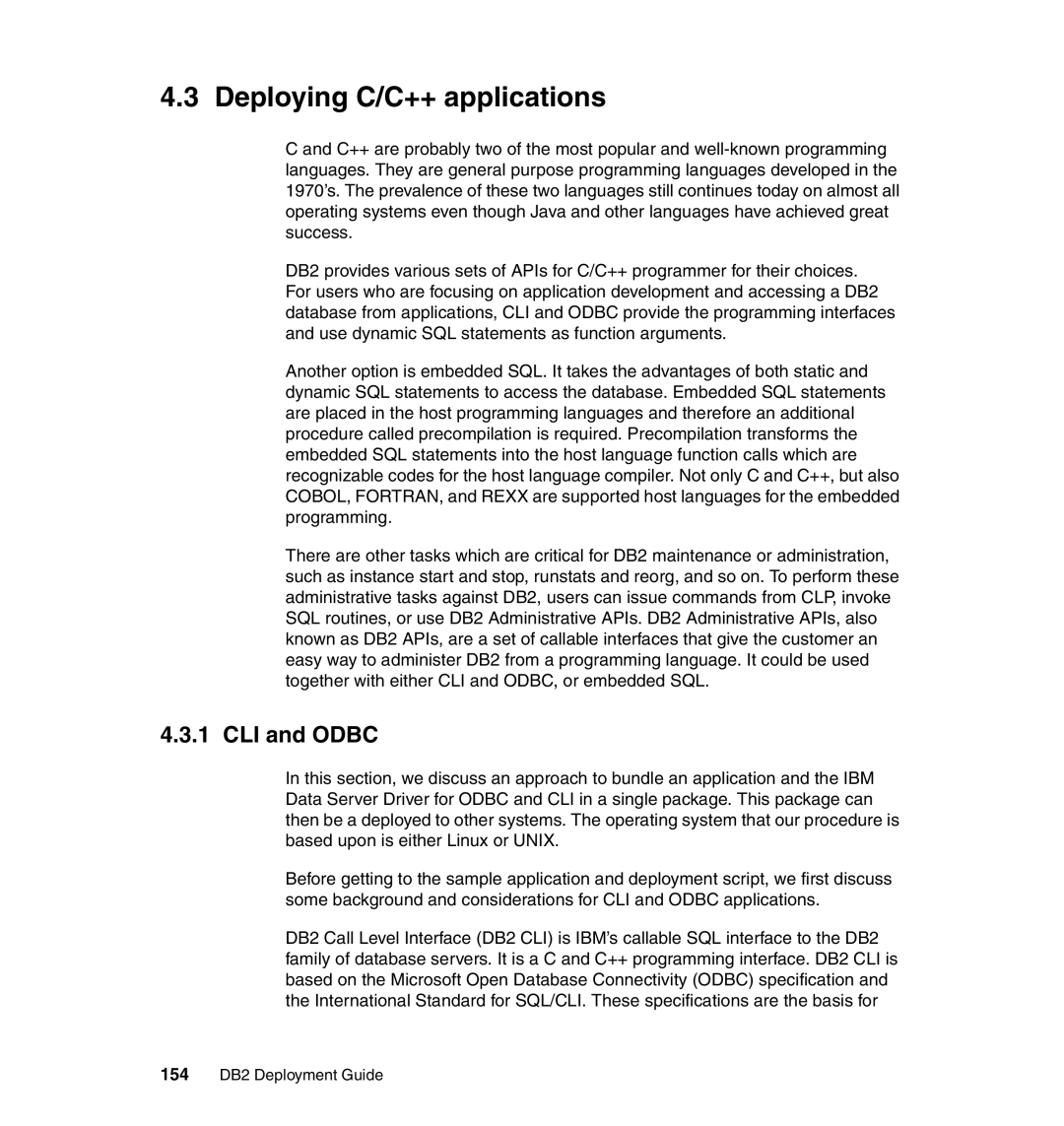 IBM manual Deploying C/C++ applications, CLI and Odbc, 154 DB2 Deployment Guide 