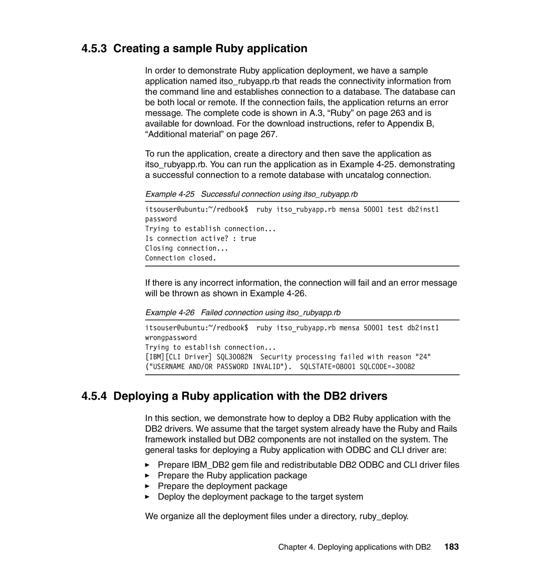 IBM manual Creating a sample Ruby application, Deploying a Ruby application with the DB2 drivers 