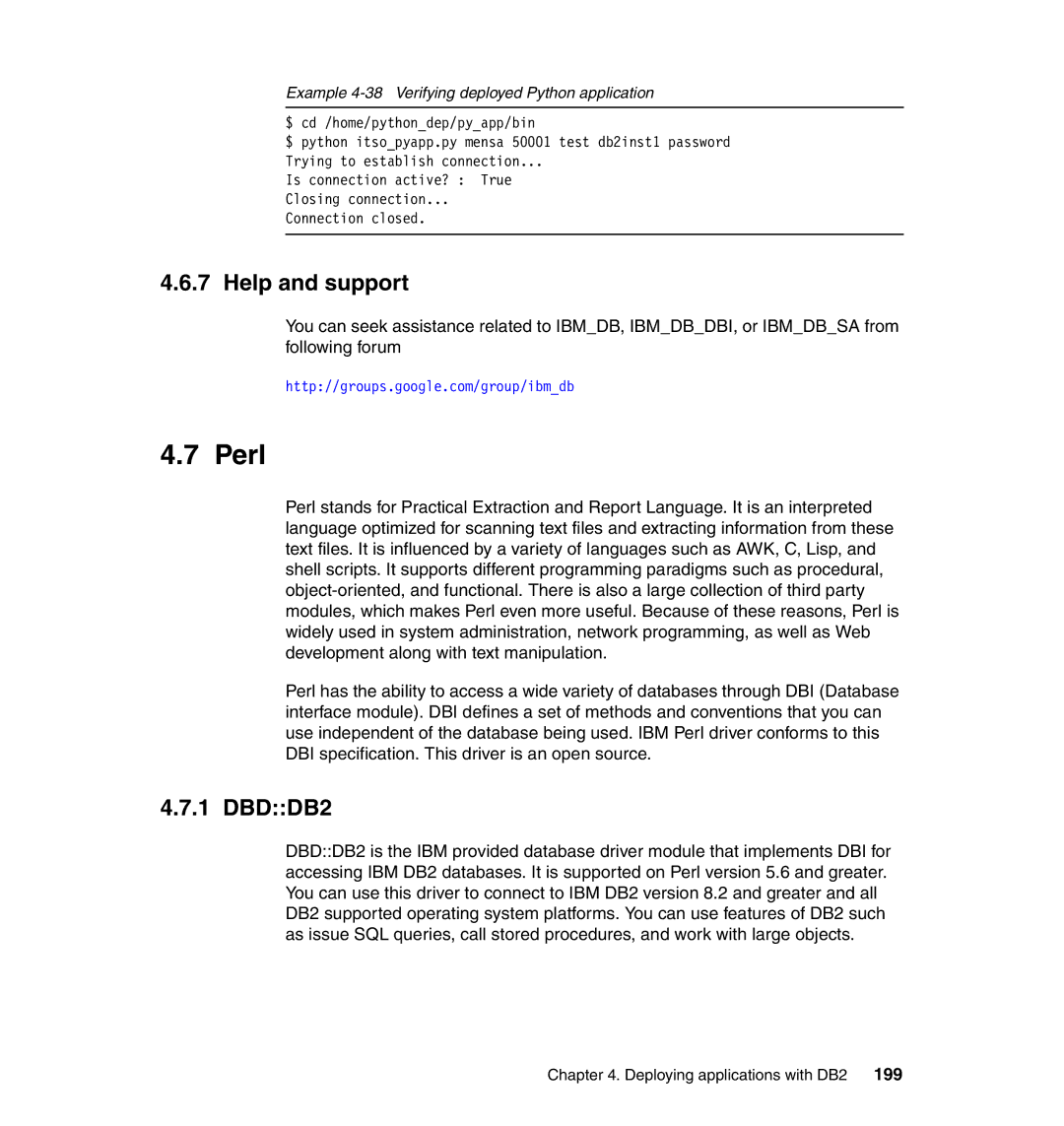 IBM manual Perl, DBDDB2, Example 4-38 Verifying deployed Python application 