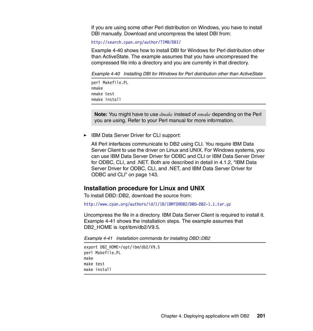 IBM manual Installation procedure for Linux and Unix, Example 4-41 Installation commands for installing DBDDB2 