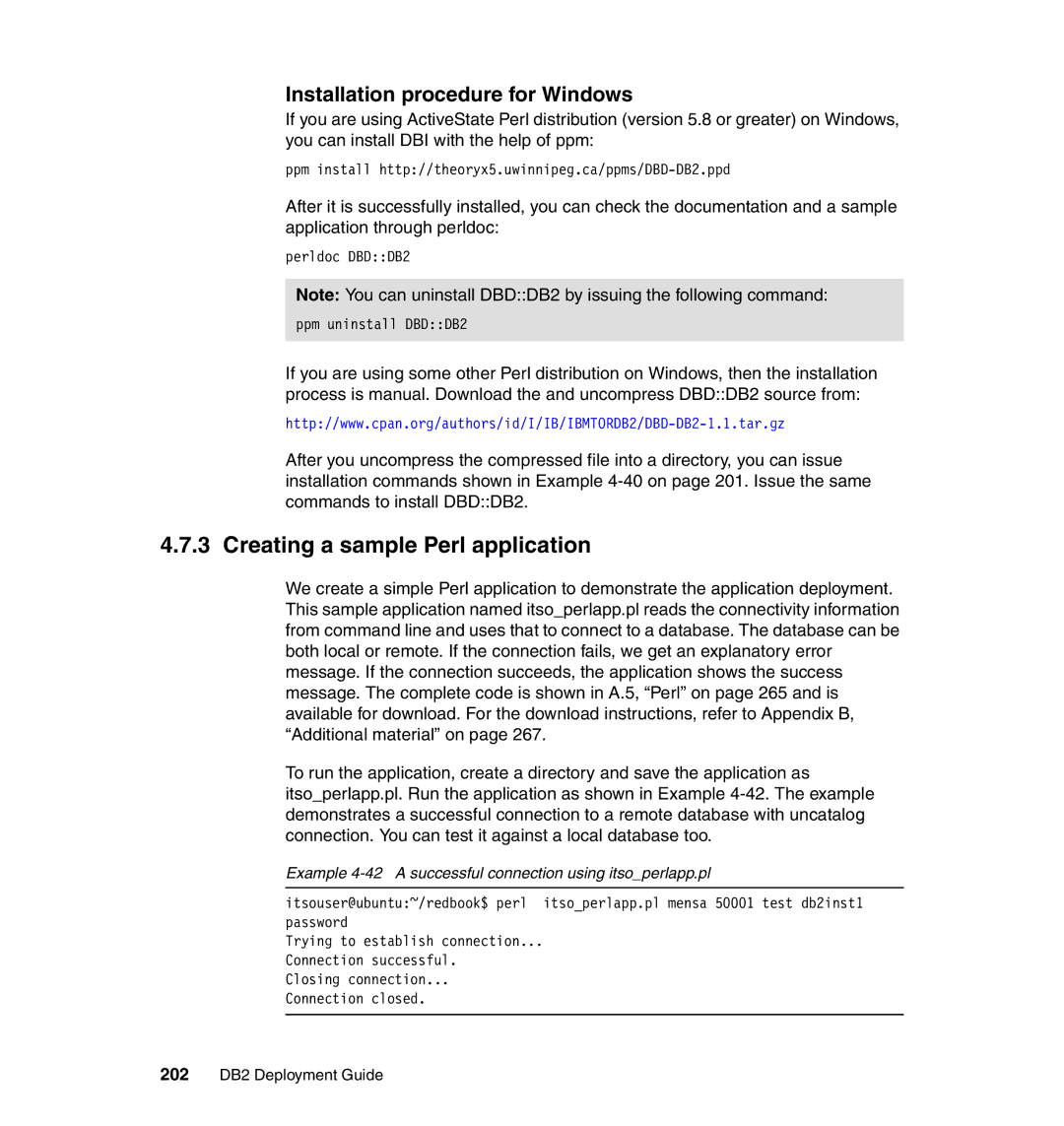 IBM manual Creating a sample Perl application, Installation procedure for Windows, 202 DB2 Deployment Guide 