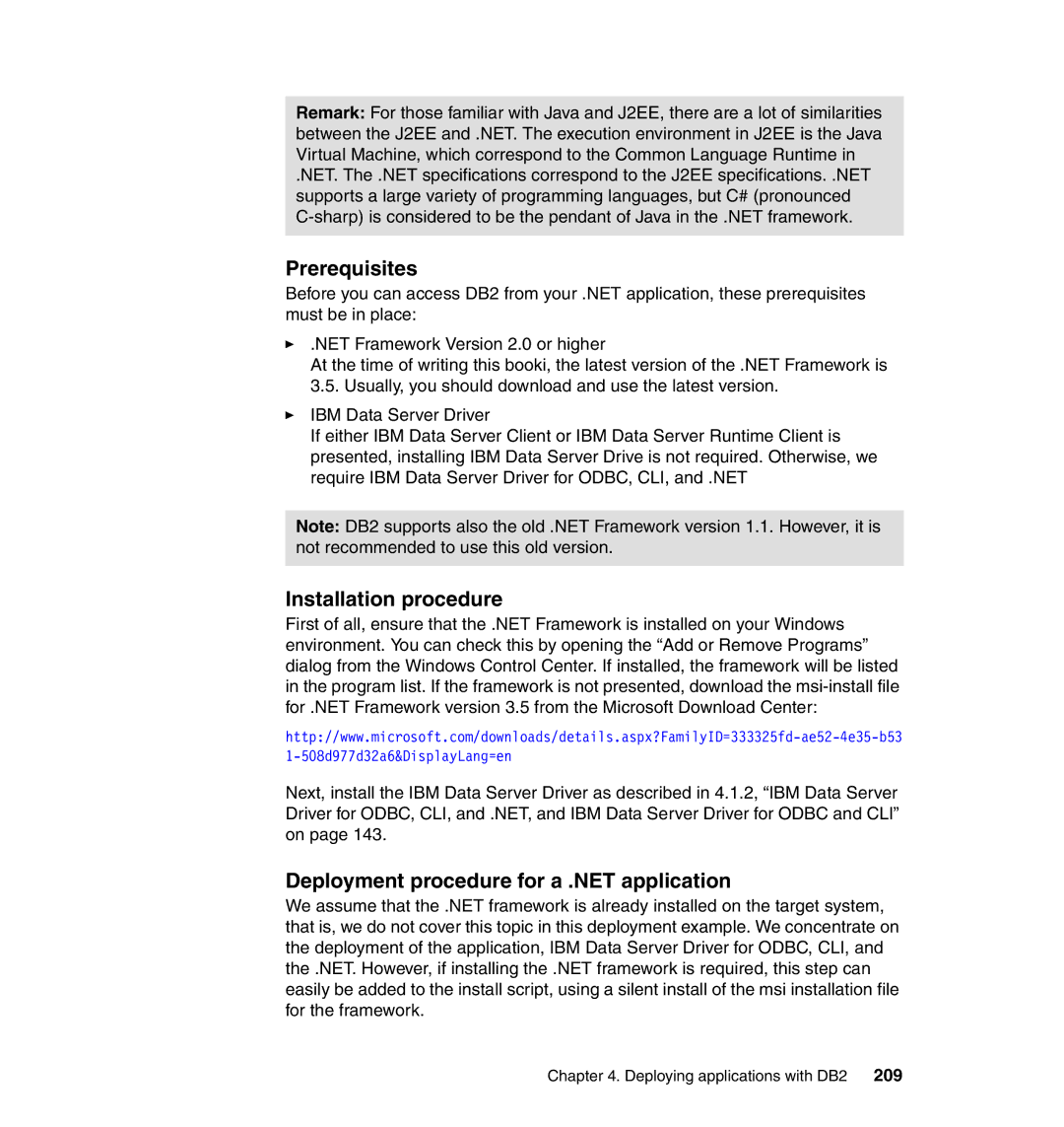 IBM DB2 manual Prerequisites, Deployment procedure for a .NET application 