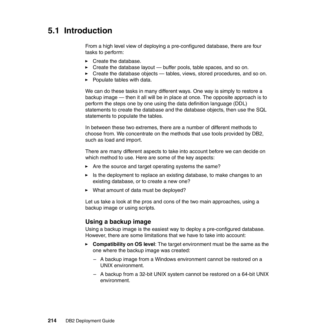 IBM manual Introduction, Using a backup image, 214 DB2 Deployment Guide 