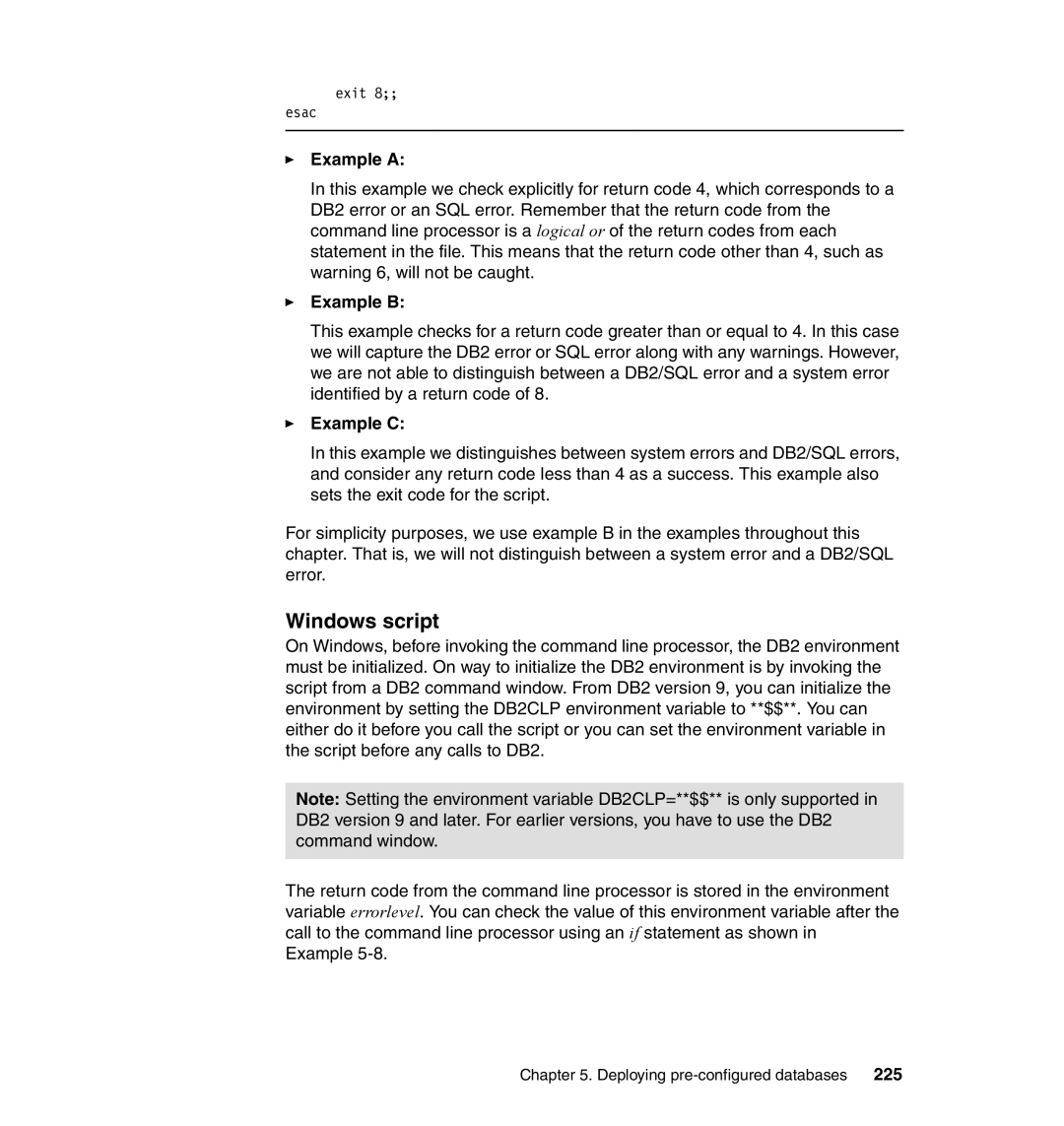 IBM DB2 manual Windows script, Example a, Example B, Example C, 225 