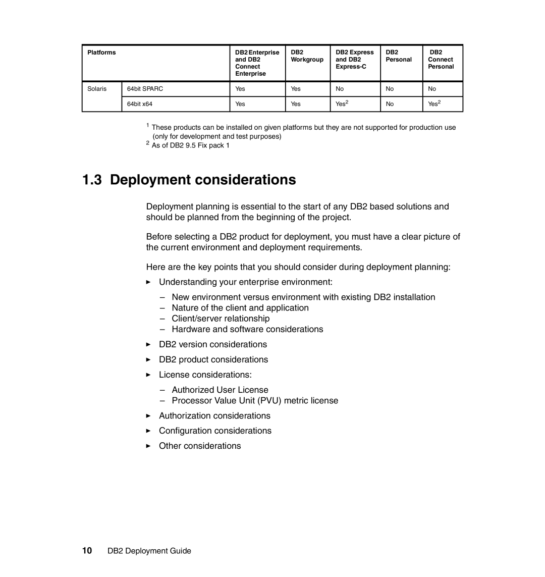 IBM manual Deployment considerations, 10 DB2 Deployment Guide 