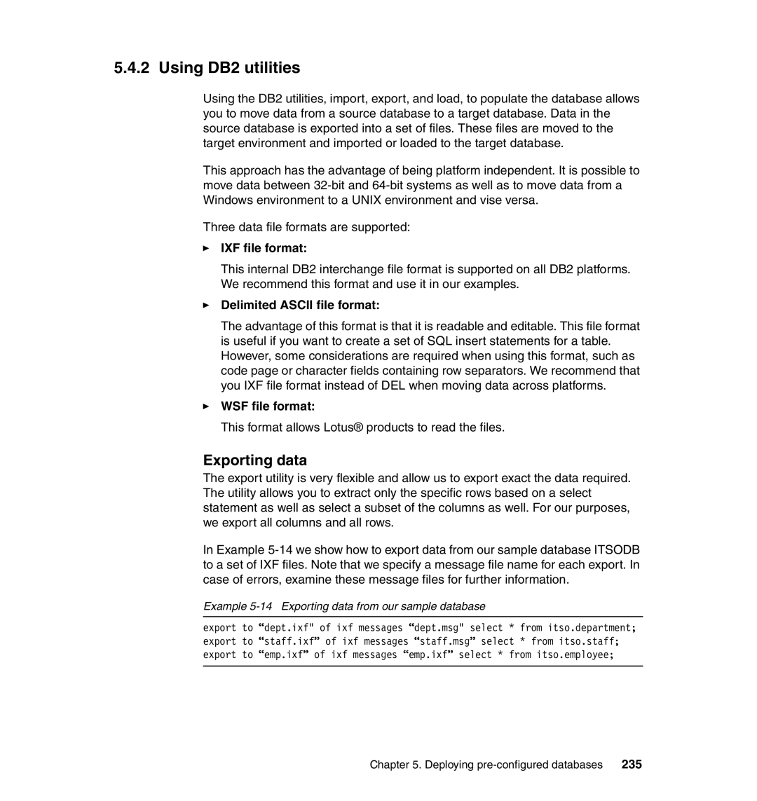 IBM manual Using DB2 utilities, Exporting data 