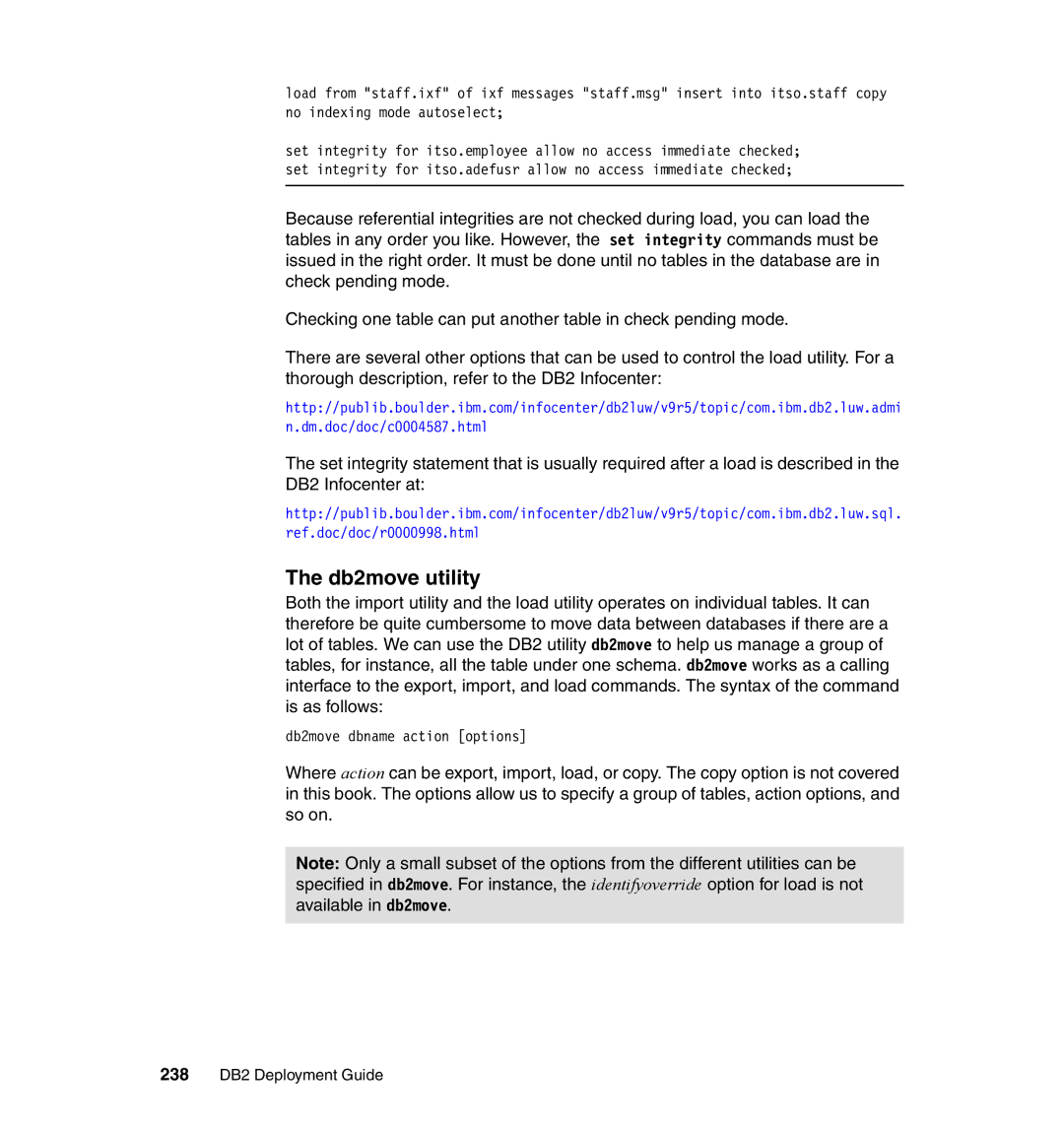 IBM manual Db2move utility, 238 DB2 Deployment Guide 