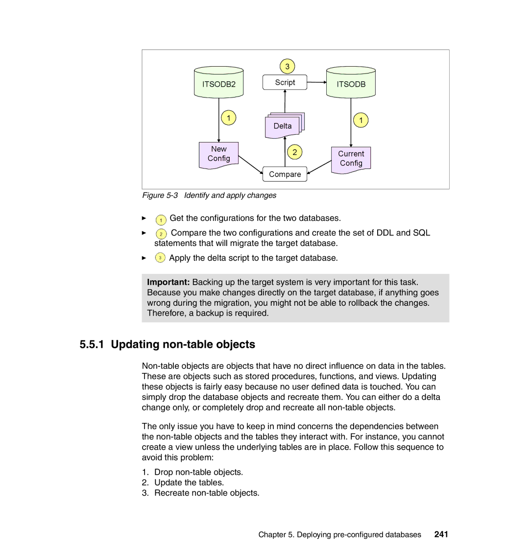 IBM DB2 manual Updating non-table objects, 241 