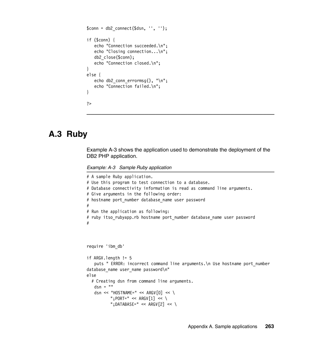 IBM DB2 manual Example A-3 Sample Ruby application 