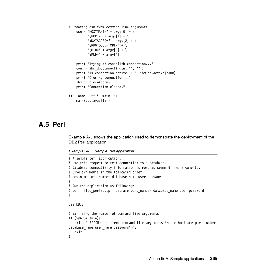 IBM DB2 manual Example A-5 Sample Perl application 