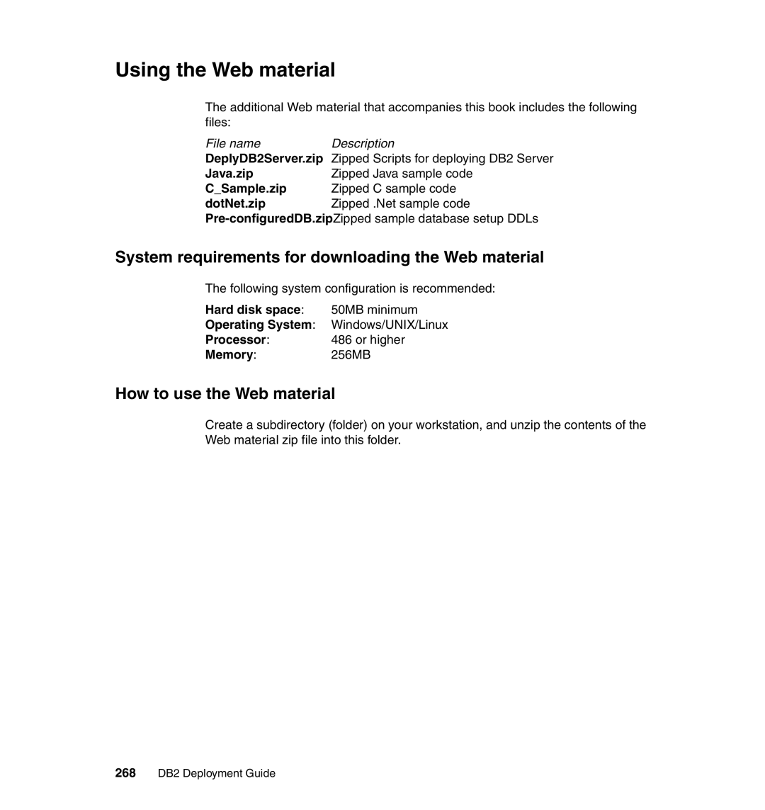 IBM DB2 manual Using the Web material, System requirements for downloading the Web material, How to use the Web material 