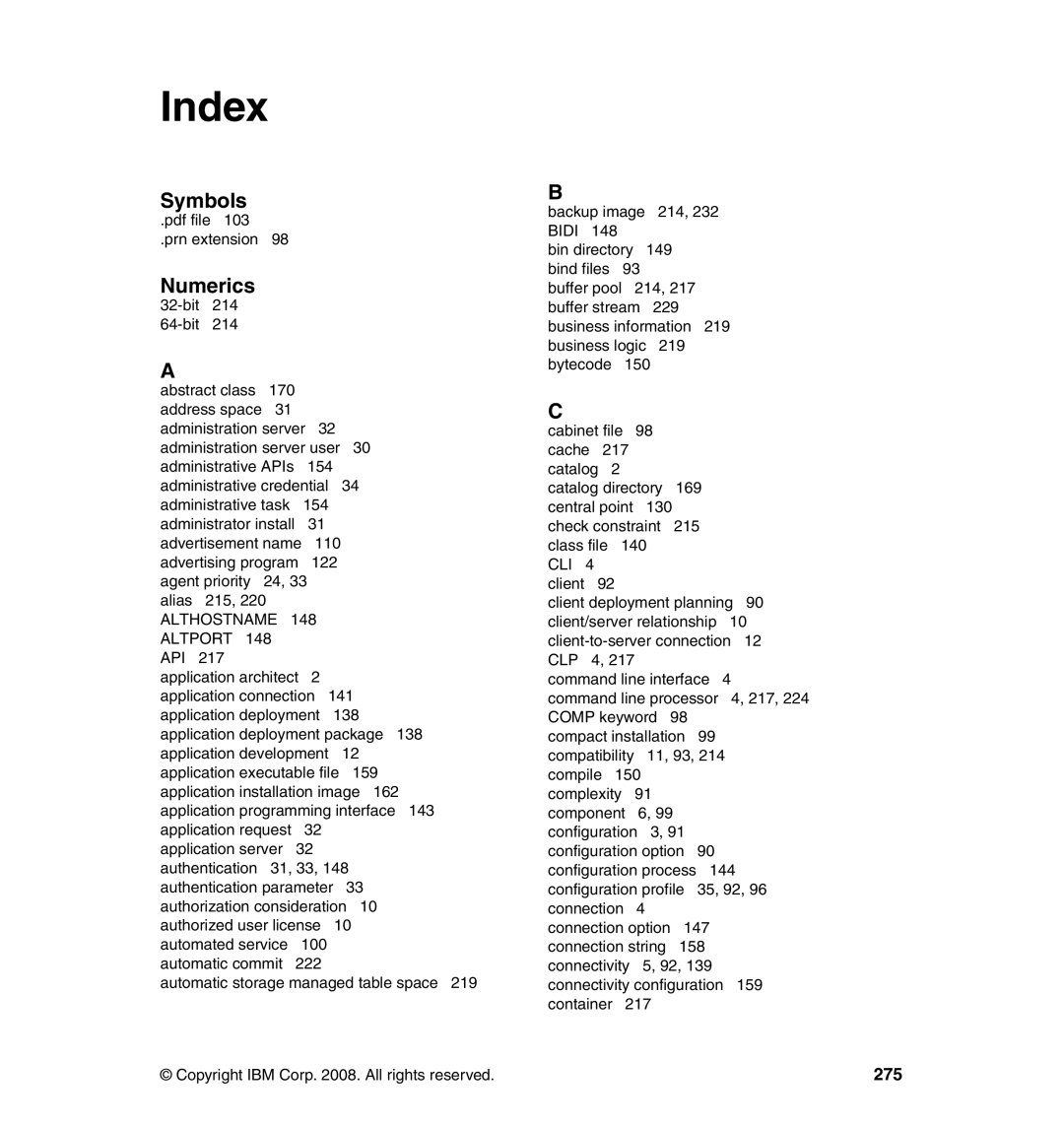 IBM DB2 manual Symbols, Numerics, 275, Prn extension 