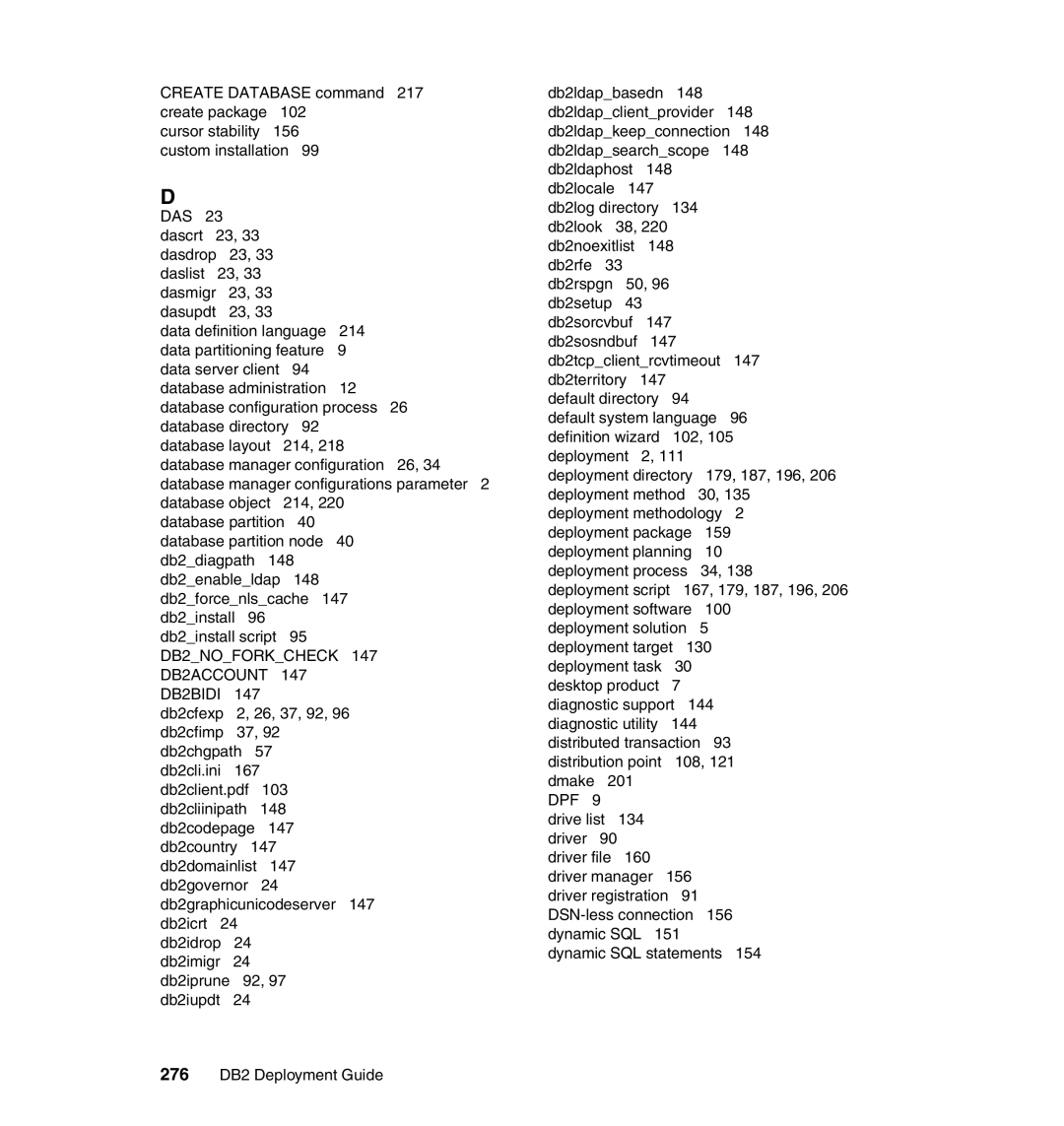 IBM DB2 147 Db2cfexp, Db2cfimp Db2chgpath Db2cli.ini 167 103, 148, Db2codepage 147 Db2country, 147 Db2log directory, 156 