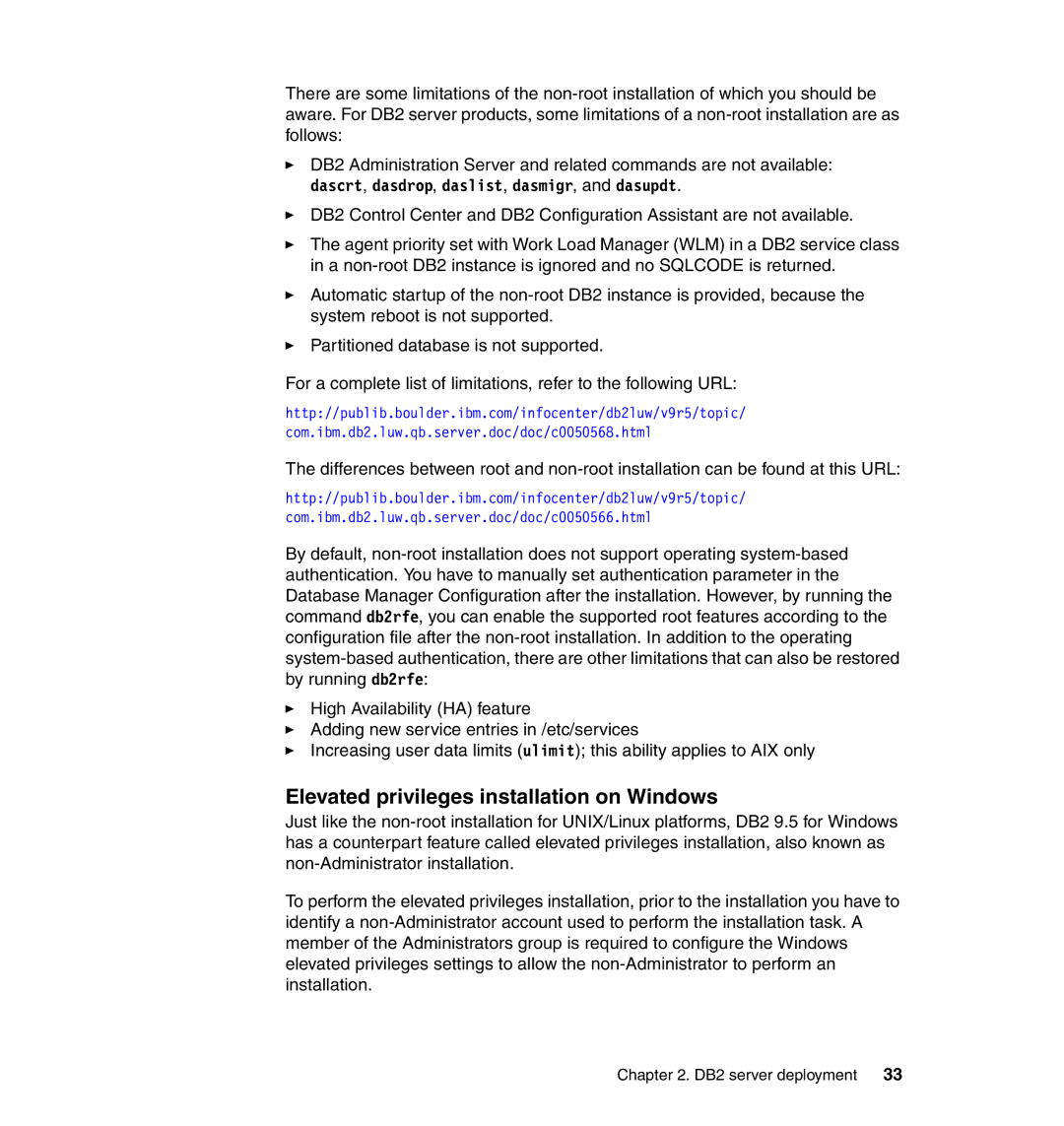 IBM DB2 manual Elevated privileges installation on Windows 