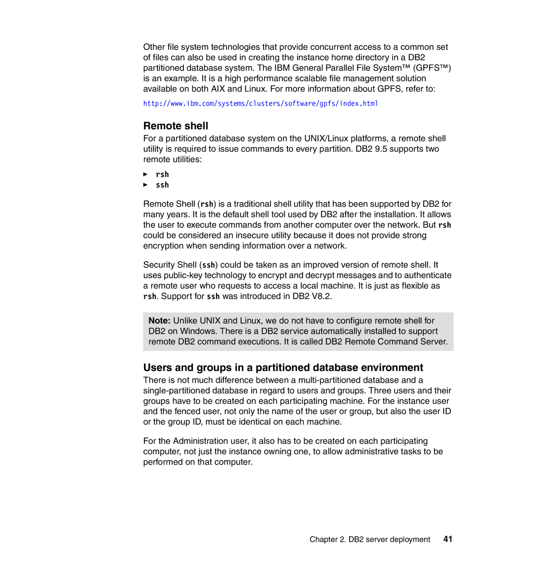 IBM DB2 manual Remote shell, Users and groups in a partitioned database environment 