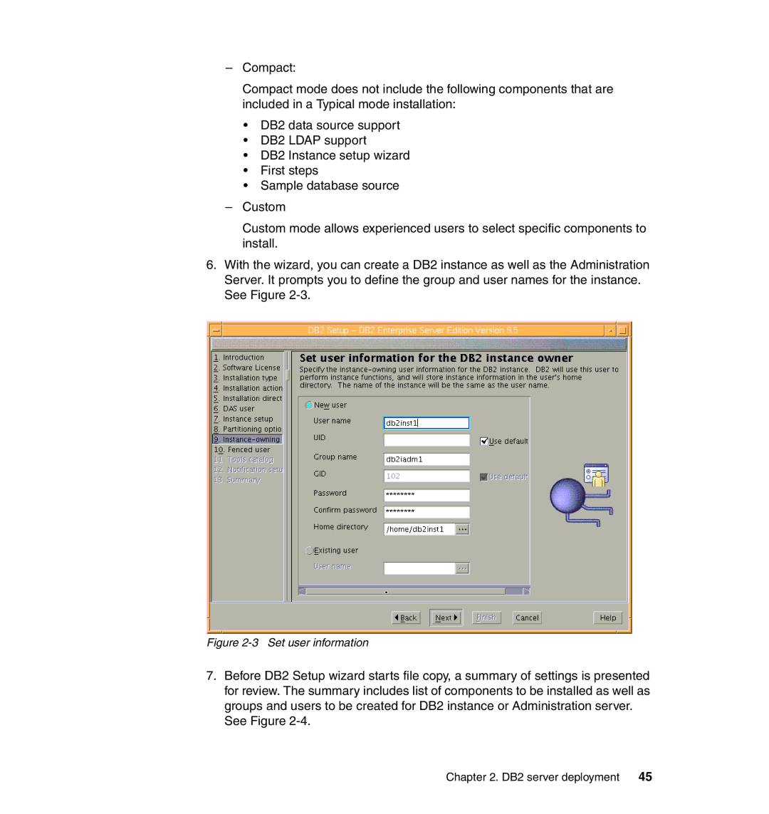 IBM DB2 manual Set user information 