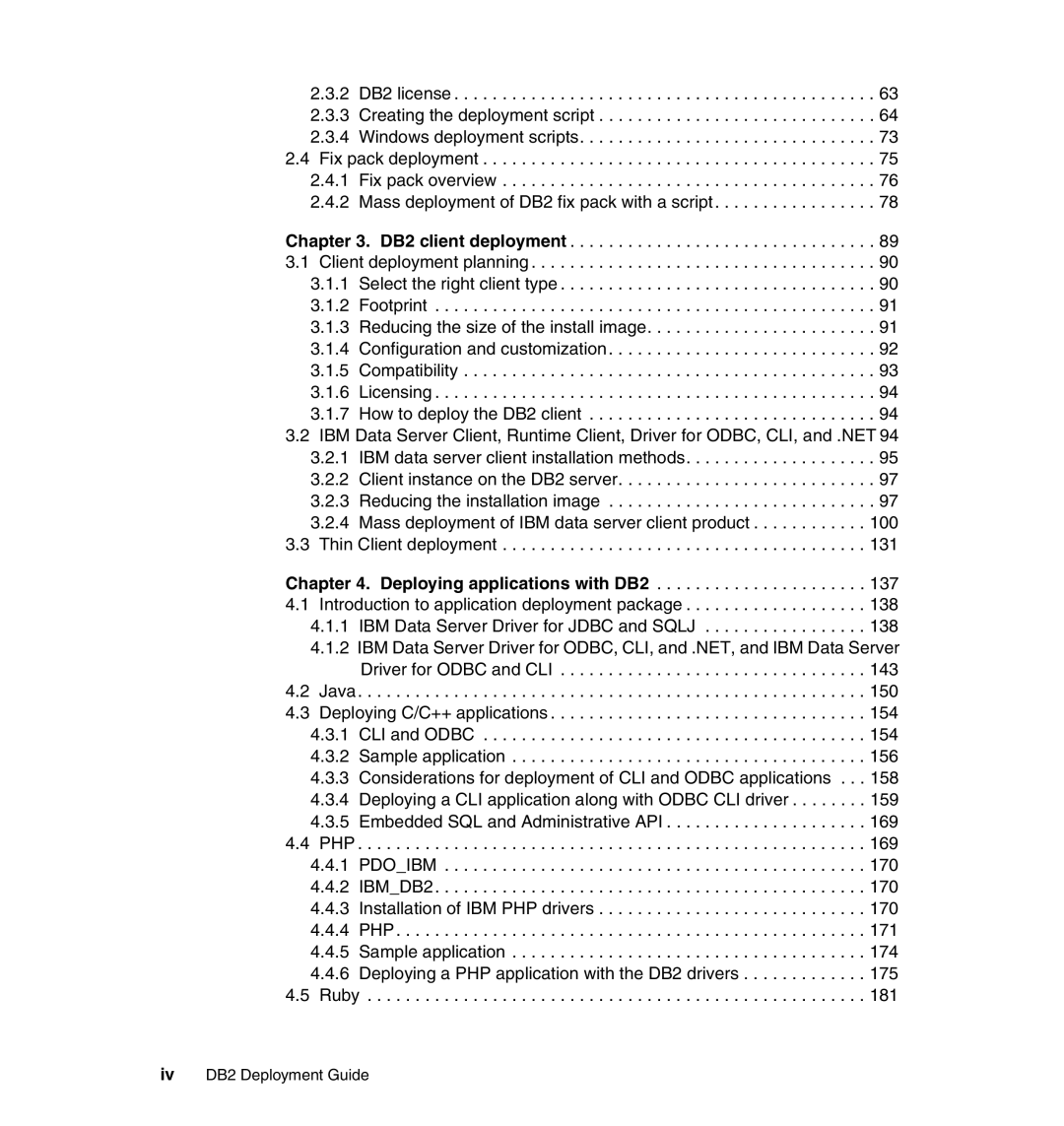 IBM manual Ruby, Iv DB2 Deployment Guide 