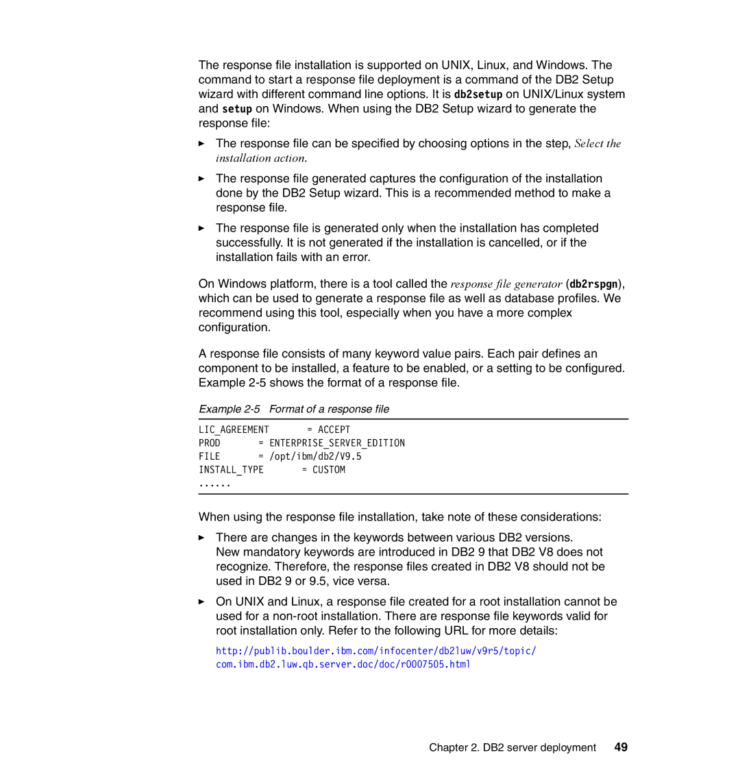 IBM DB2 manual Example 2-5 Format of a response file 