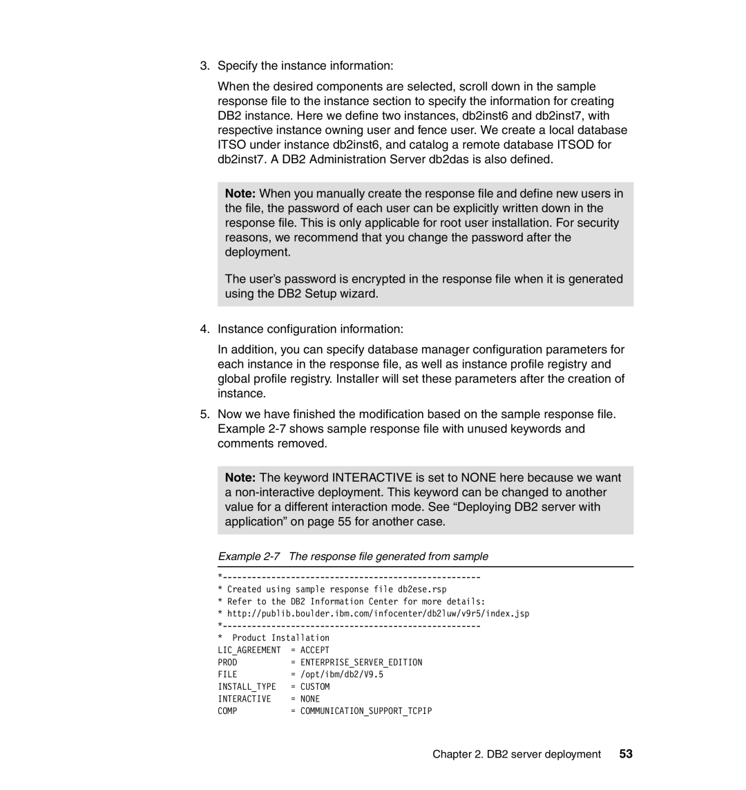 IBM DB2 manual Example 2-7 The response file generated from sample 