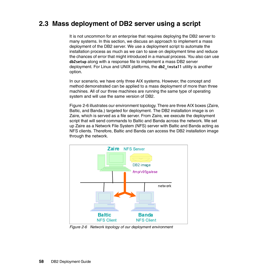 IBM manual Mass deployment of DB2 server using a script, 58 DB2 Deployment Guide 